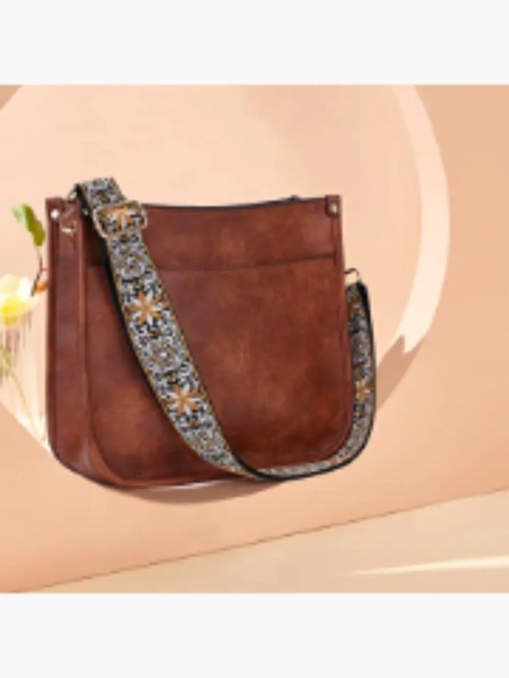 Women's Hobo Handbag Vegan Leather Crossbody with Adjustable Guitar Strap